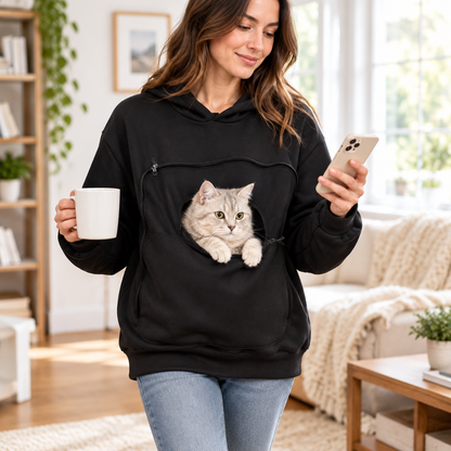 Cat Carrier Hoodie in action with hands free