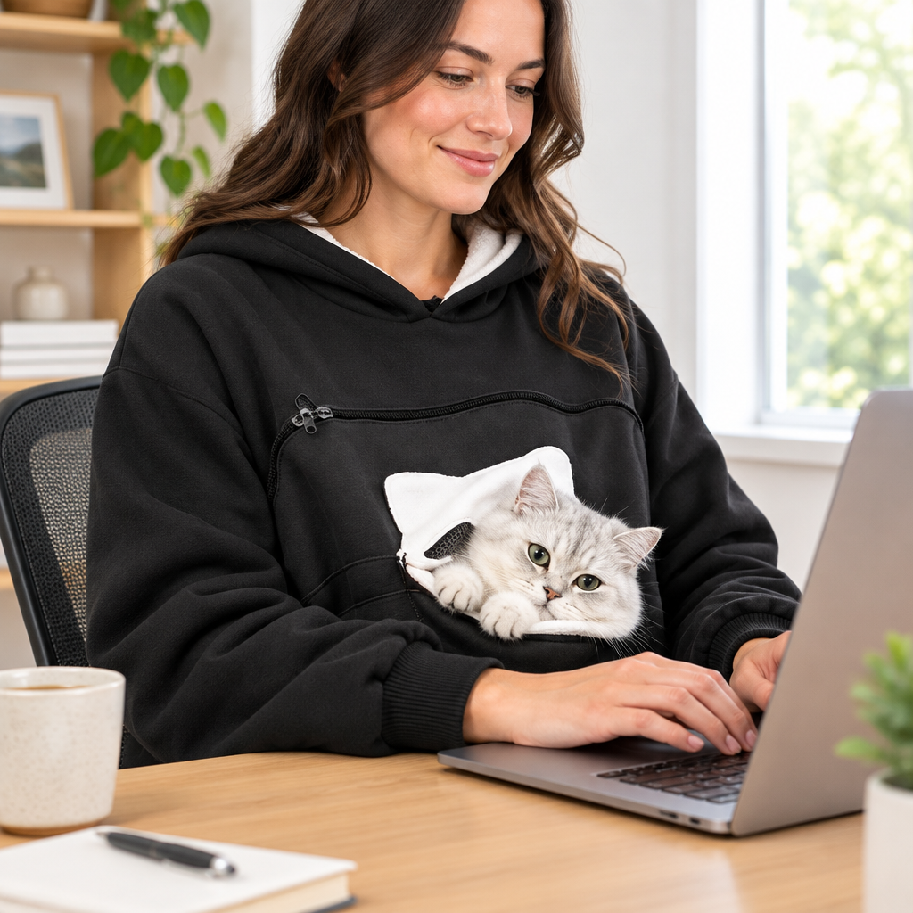 Cat Carrier Hoodie hands-free while working
